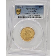 AUSTRALIA 1893 . ONE 1 SOVEREIGN . SYDNEY . GOLD . PCGS MS61